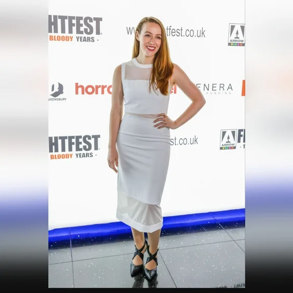 Alice + Olivia White Mesh Insert Dress Midi Sheath size 2 - Picture 2 of 10